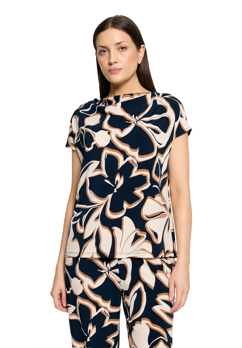 Shirt mit Wasserfallausschnitt und Blumenprint