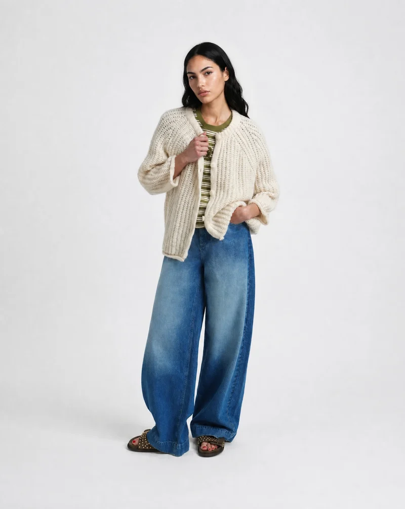 Hairy Cardigan mit Rundhalsausschnitt und 3/4-Ärmeln