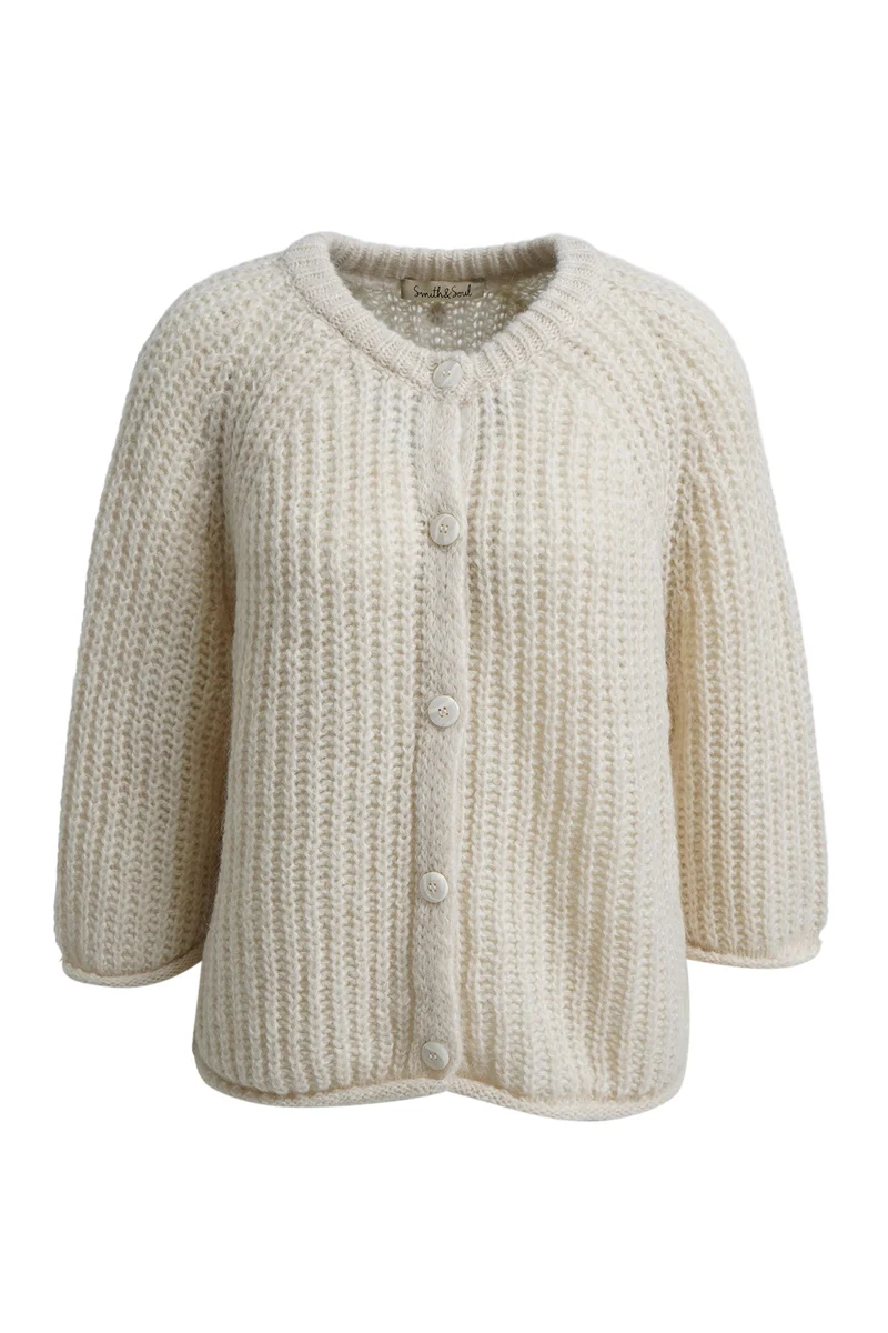 Hairy Cardigan mit Rundhalsausschnitt und 3/4-Ärmeln