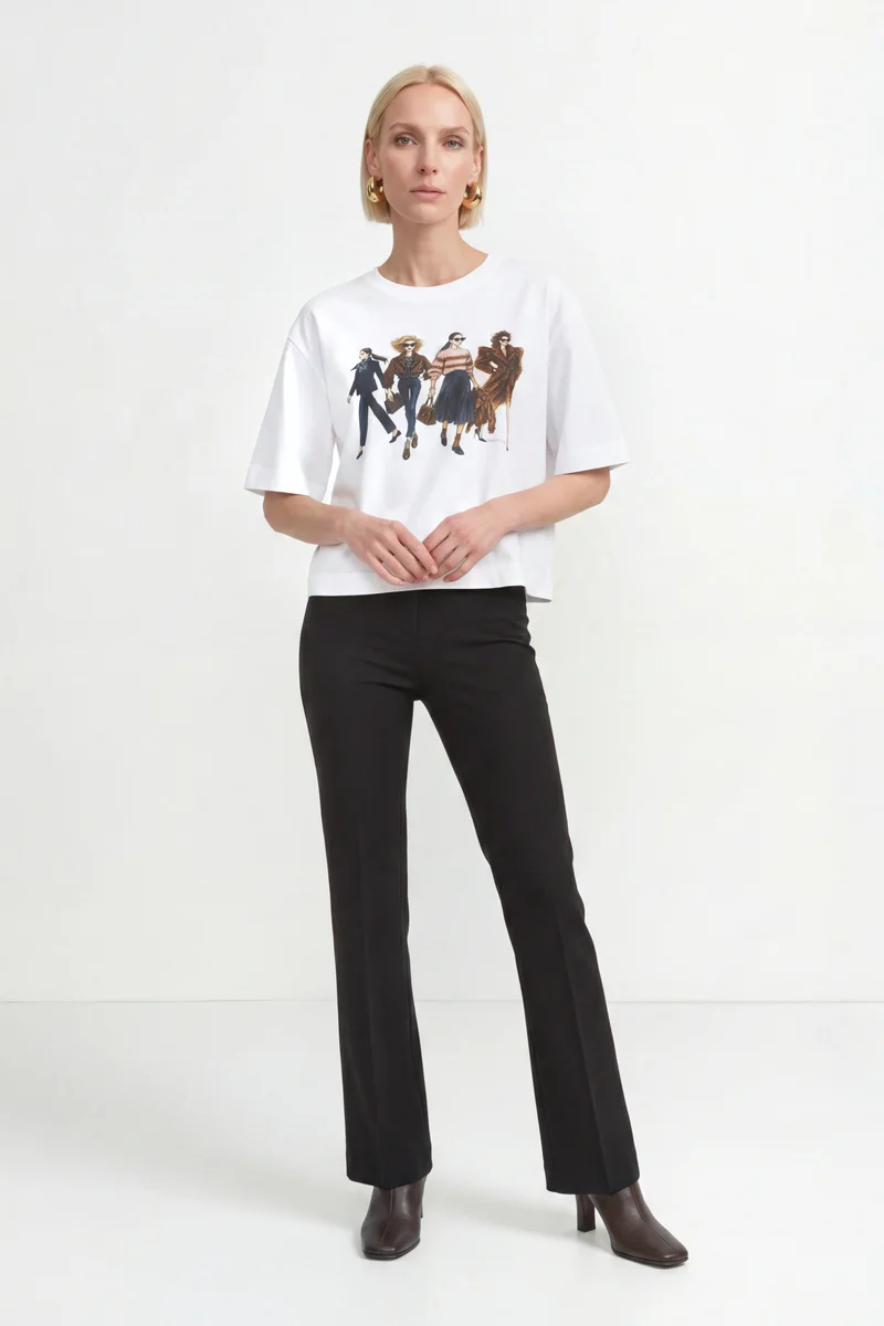 Boxy-T-Shirt aus Baumwolle mit Fashion-Print
