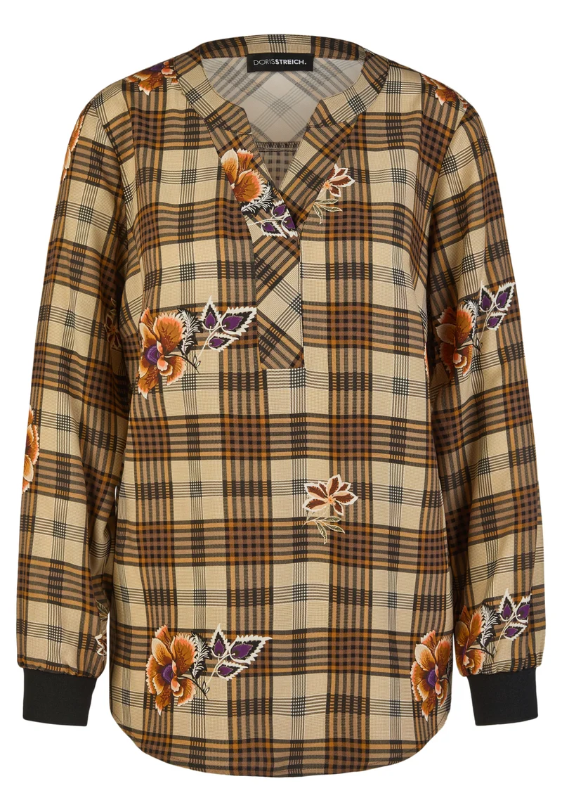 Bluse mit Karo-Print und Blüten