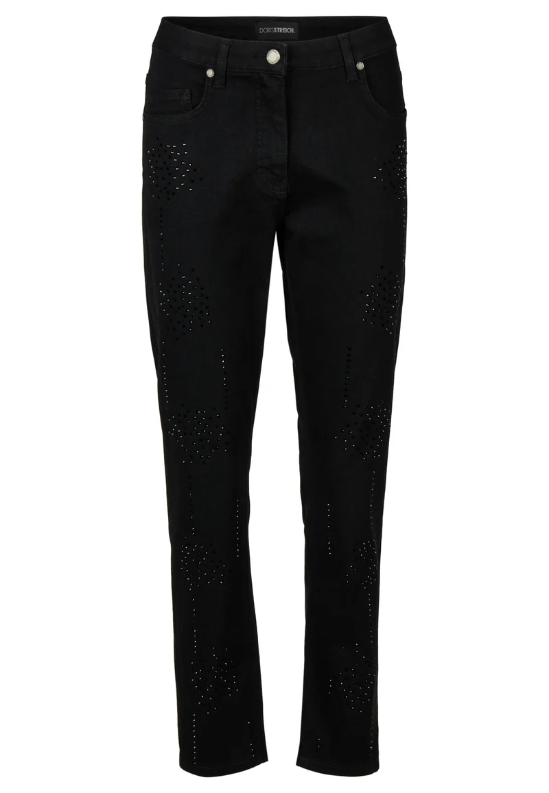 Schwarze Slim-Fit Jeans mit tonigem Strass und 5-Pocket-Design