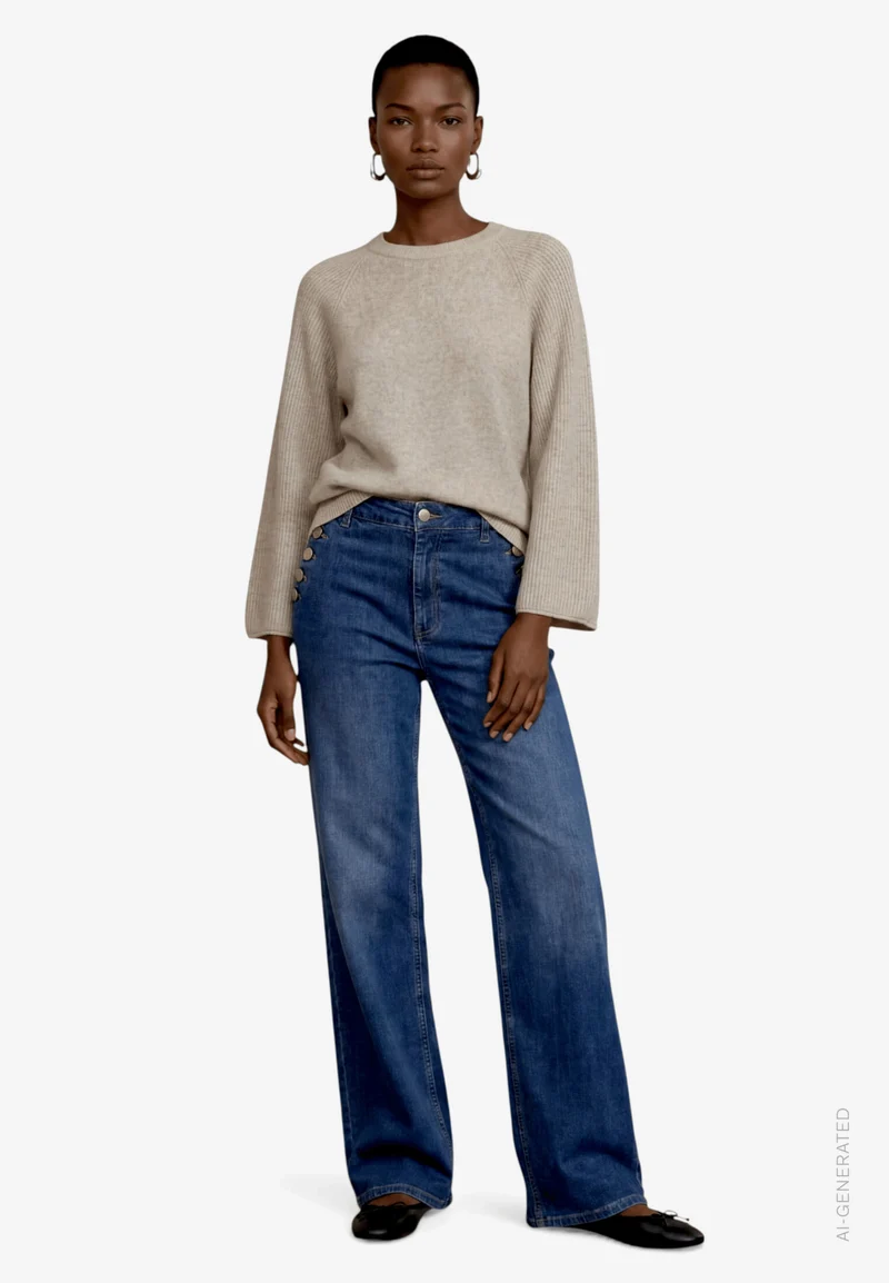 Mid Waist Jeans mit Zierknöpfen