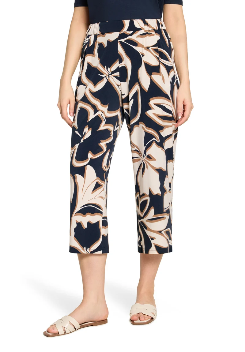 Schlupfhose mit Bundfalten und floralem Print