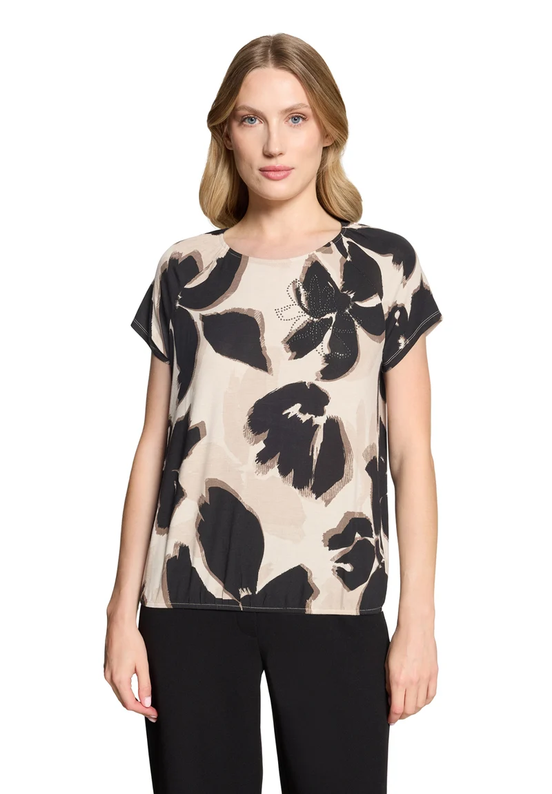 T-Shirt mit Blumendruck und Glitzer