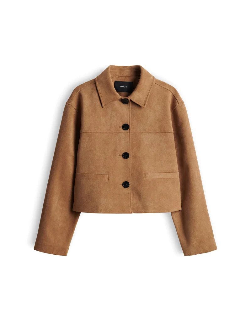 HENSO Boxy Kurzjacke in Velours-Optik mit Umlegekragen