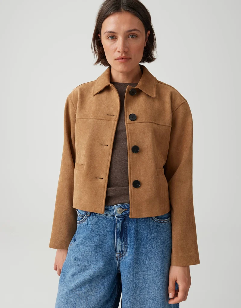 HENSO Boxy Kurzjacke in Velours-Optik mit Umlegekragen