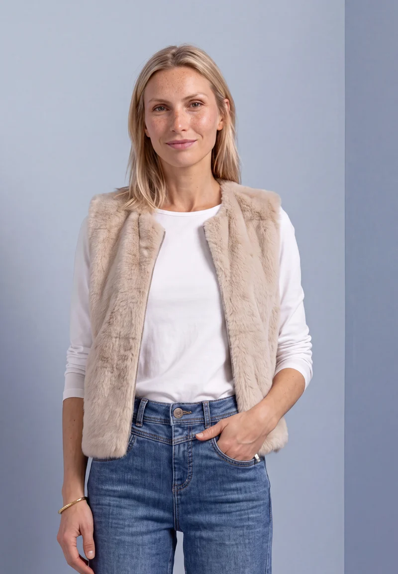 Fake-Fur Weste mit Zipper und Taschen