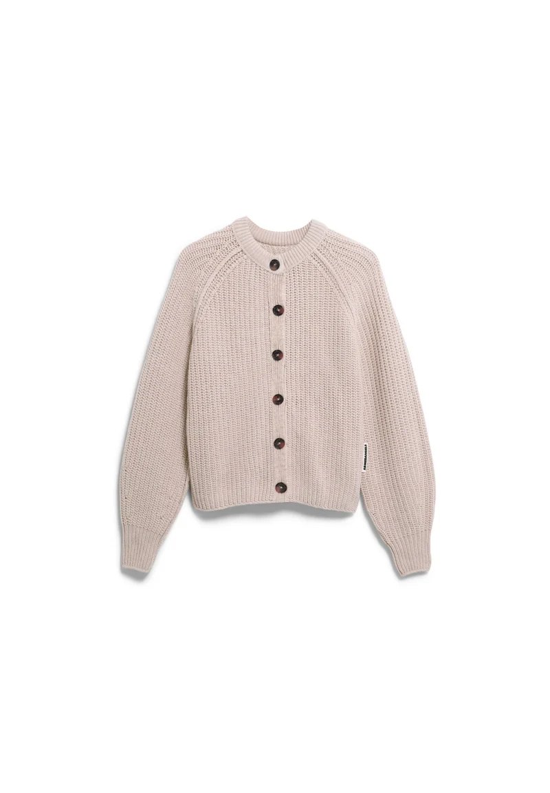 Rippstrick-Cardigan aus Woll-Mix mit Rundhalsausschnitt