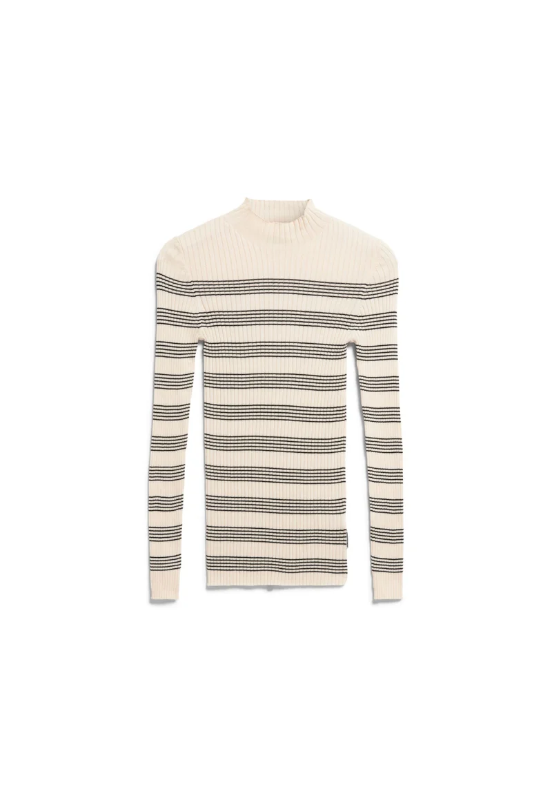 ALAANIA gestreifter Strickpullover mit Mock-Ausschnitt