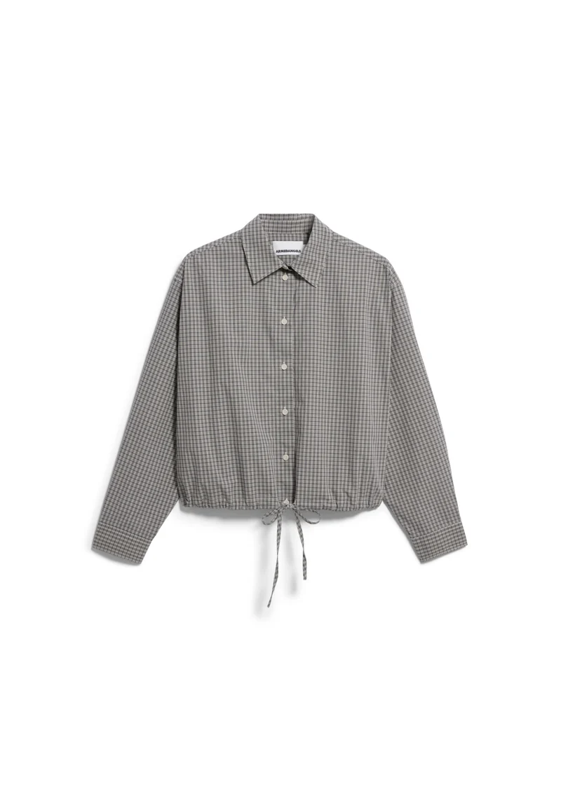 Karierte Oversize-Bluse mit Kordelzug und Hemdkragen