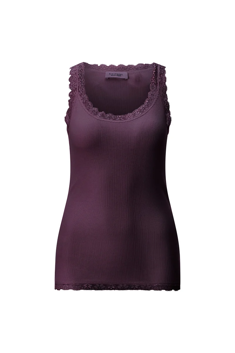 Ripp-Tanktop mit floraler Spitze