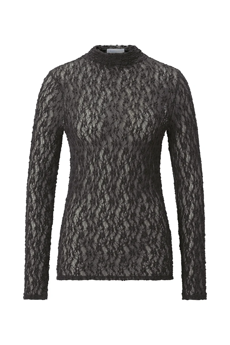 Slim-Fit Longsleeve aus Spitzenstoff