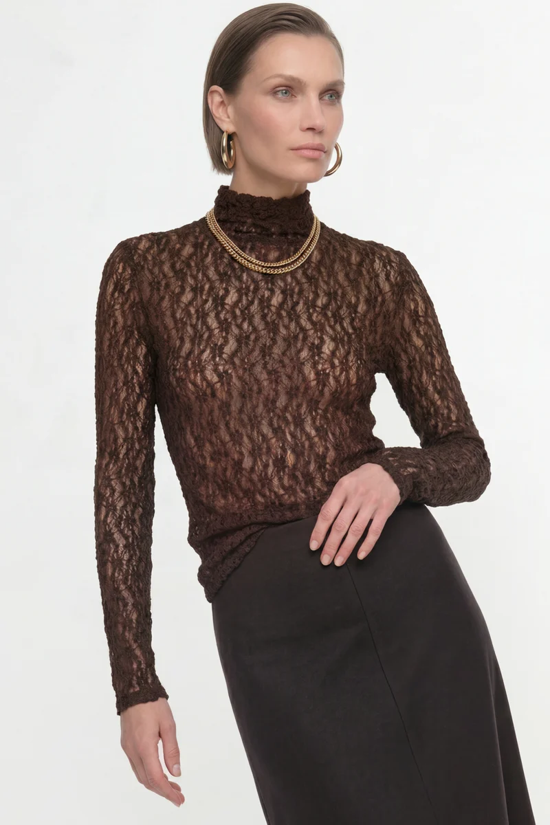 Slim-Fit Longsleeve aus Spitzenstoff