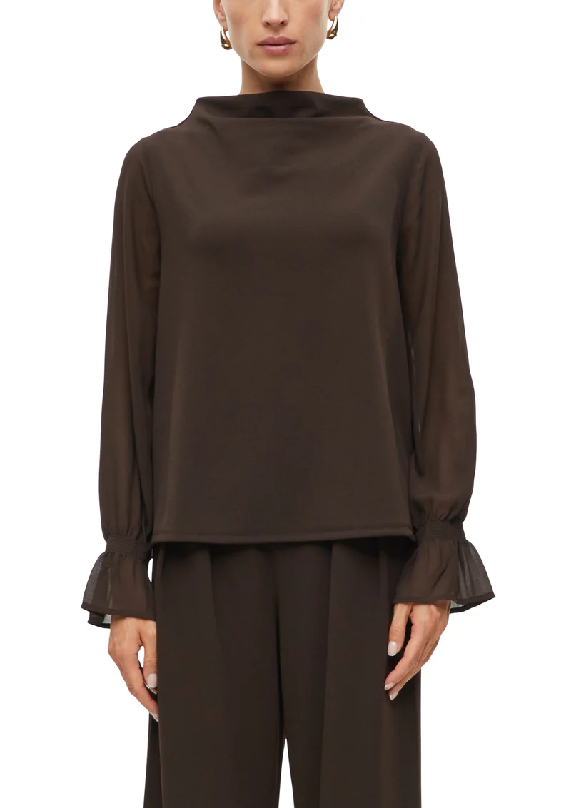 s.Oliver BLACK LABEL Langarmshirt mit Wasserfall-Ausschnitt