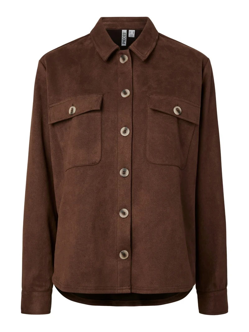 PCRAKEL BRUSHED SHACKET Hemdjacke mit Brusttaschen