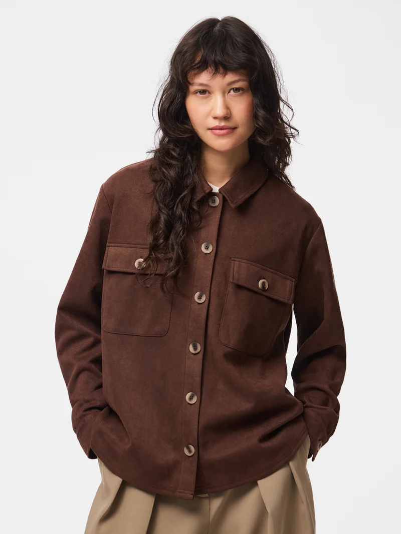 PCRAKEL BRUSHED SHACKET Hemdjacke mit Brusttaschen