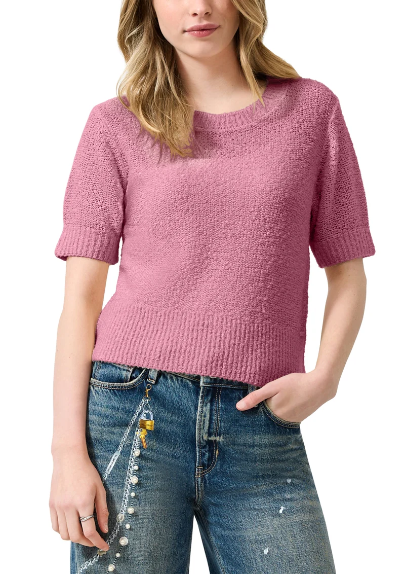 Q/S by s.Oliver Bouclé-Strickpullover mit Rundhalsausschnitt und Kurzarm