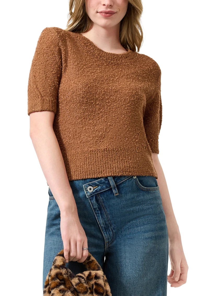 Q/S by s.Oliver Bouclé-Strickpullover mit Rundhalsausschnitt und Kurzarm