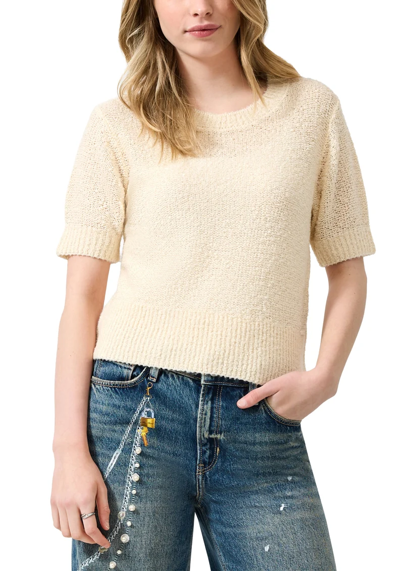 Q/S by s.Oliver Bouclé-Strickpullover mit Rundhalsausschnitt und Kurzarm