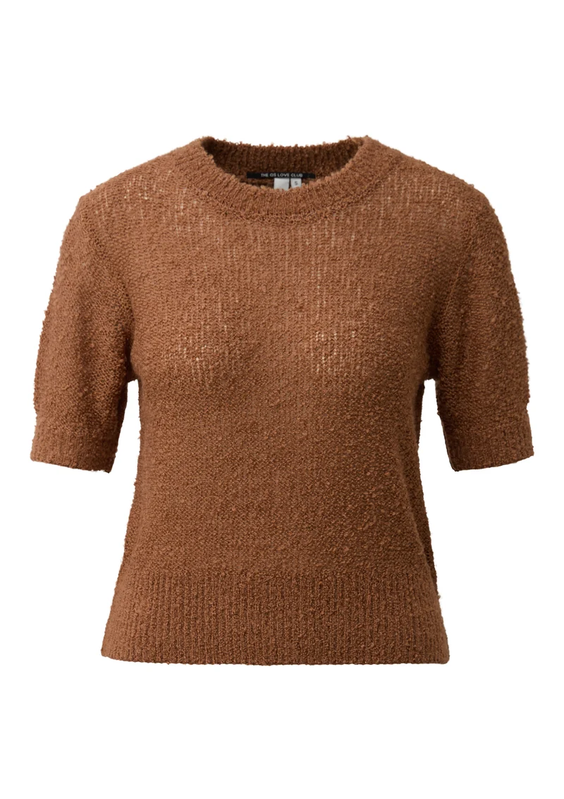Q/S by s.Oliver Bouclé-Strickpullover mit Rundhalsausschnitt und Kurzarm