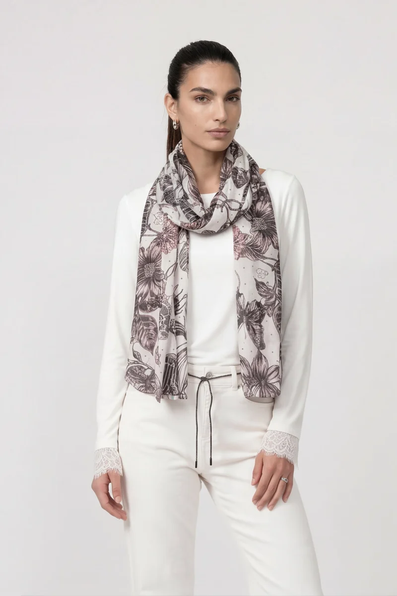 MONARI Tuch mit Allover-Blumenmuster und Strasssteinen