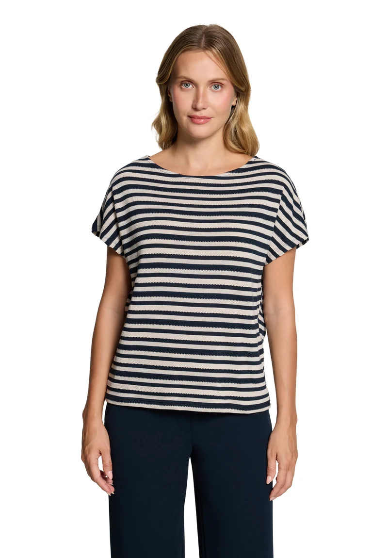 Gestreiftes T-Shirt mit U-Boot-Ausschnitt