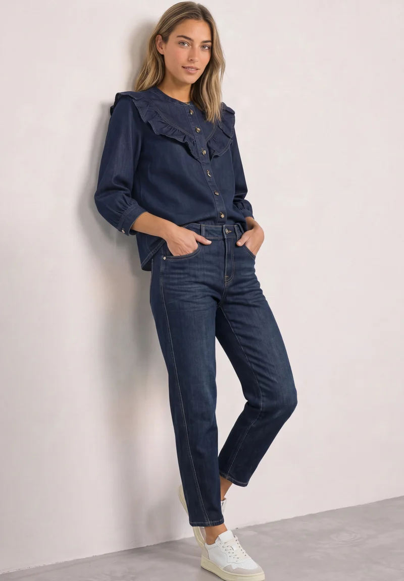 Denim Bluse mit Rüschen