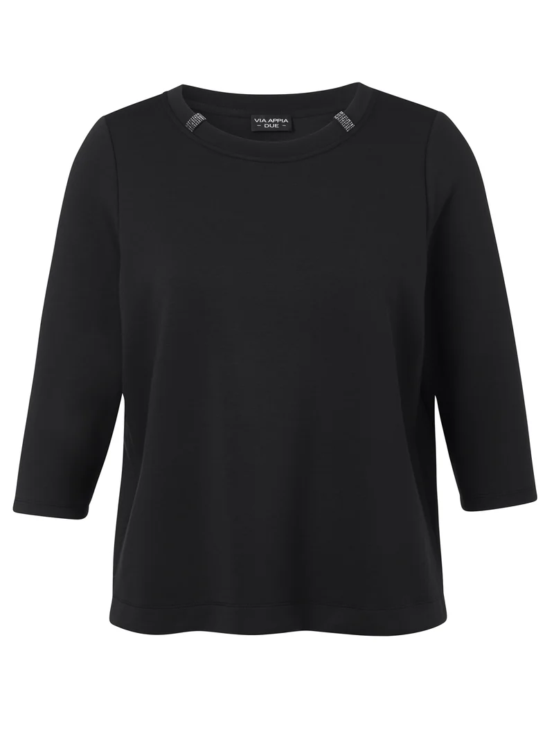 Sweatshirt mit Rundhalsausschnitt, 3/4-Ärmeln und Schmuckdetails
