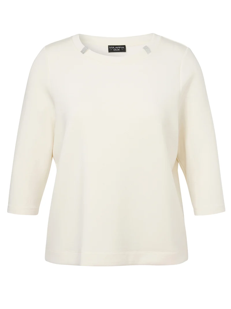 Sweatshirt mit Rundhalsausschnitt, 3/4-Ärmeln und Schmuckdetails