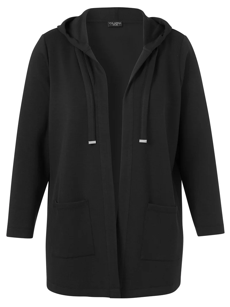 Sweatshirt-Longjacke mit Kapuze und aufgesetzten Taschen