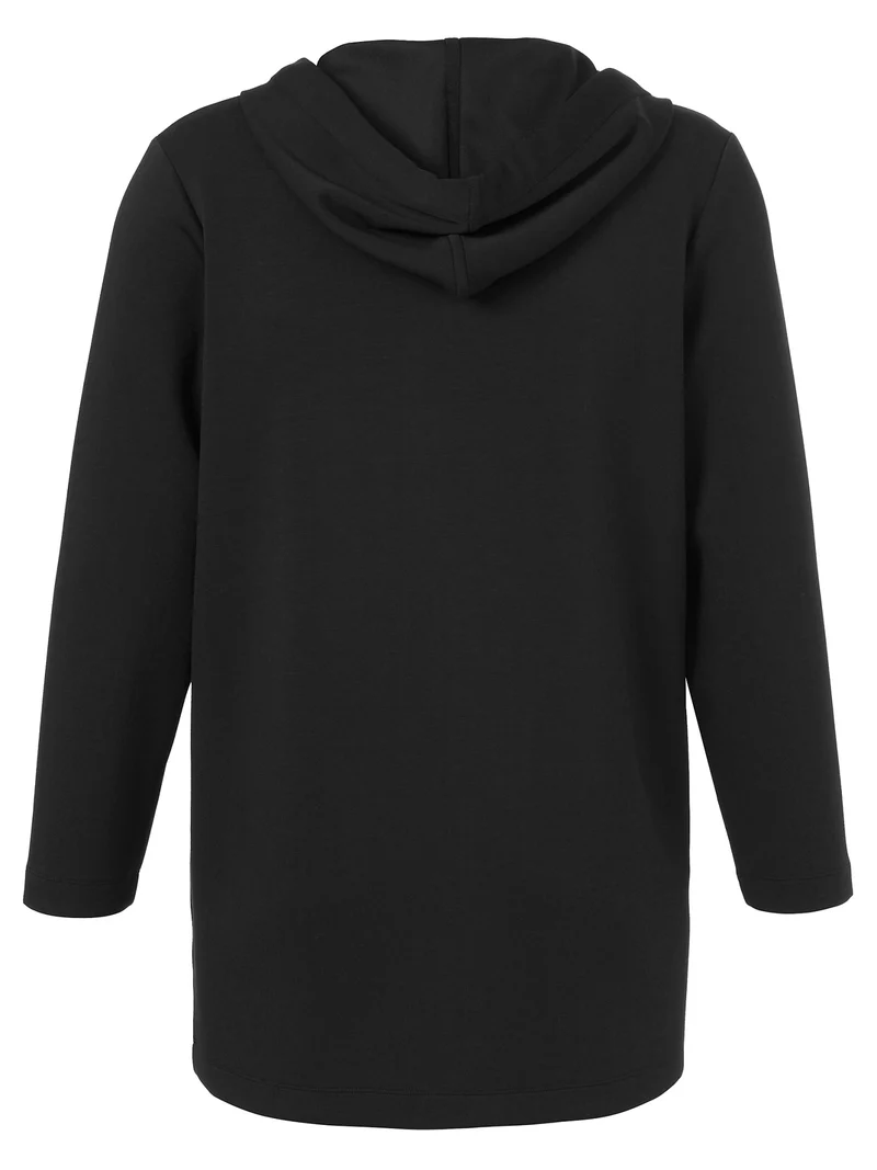 Sweatshirt-Longjacke mit Kapuze und aufgesetzten Taschen
