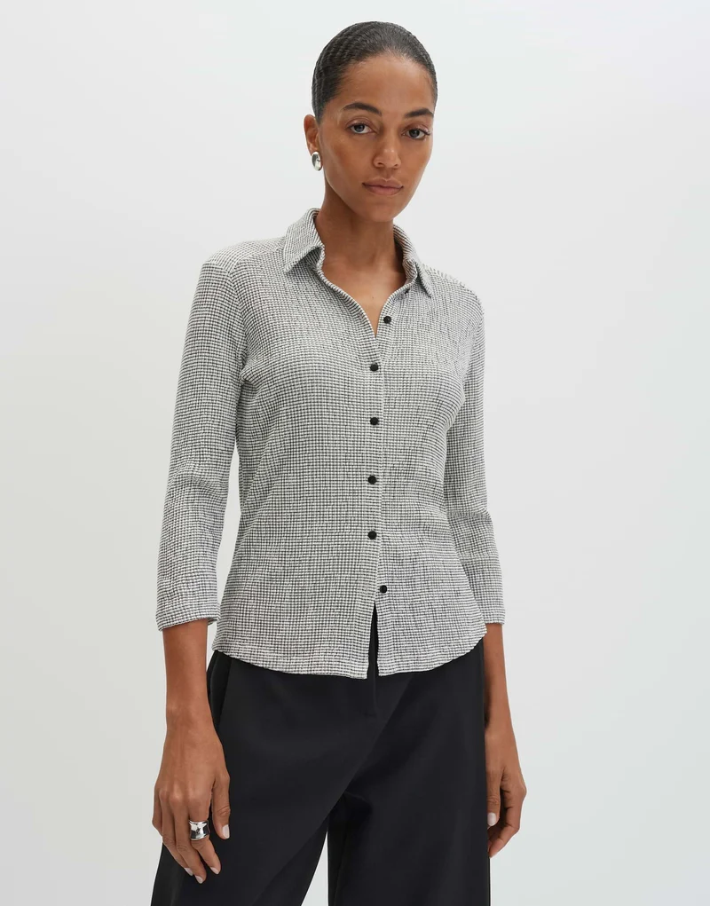 KIXIE Blusenshirt mit gesmokter Karostruktur