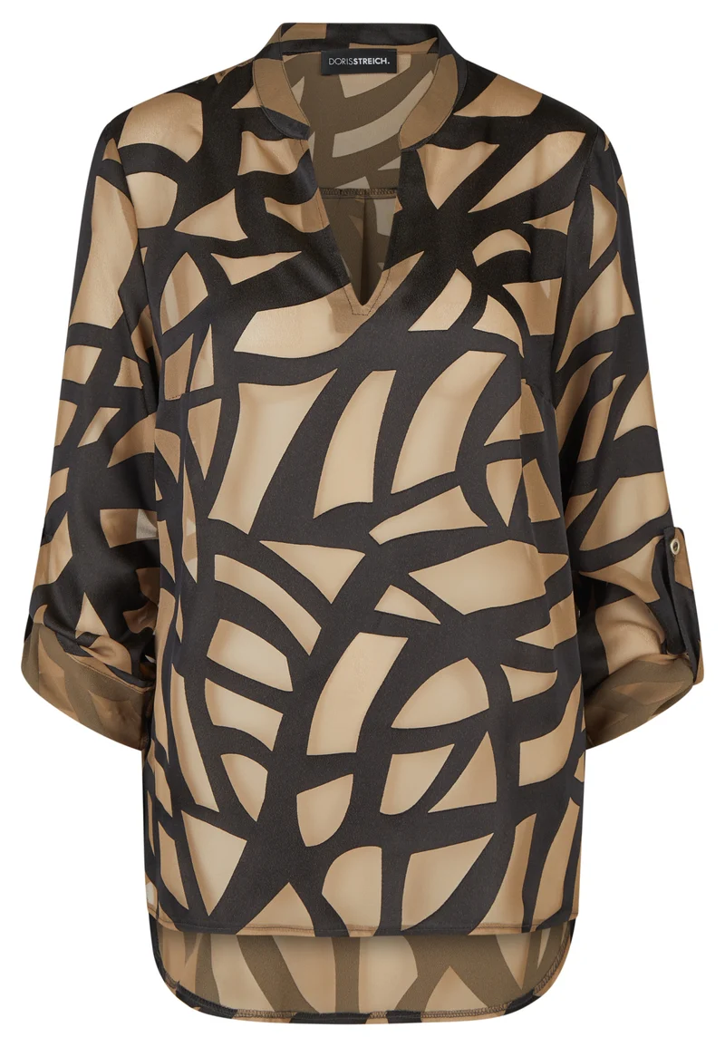 Bluse mit zweifarbigem Grafik-Print und A-Linie