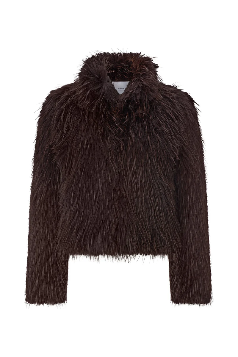 Fluffy-Fake-Fur-Kurzjacke im Boxy Fit mit Umlegekragen