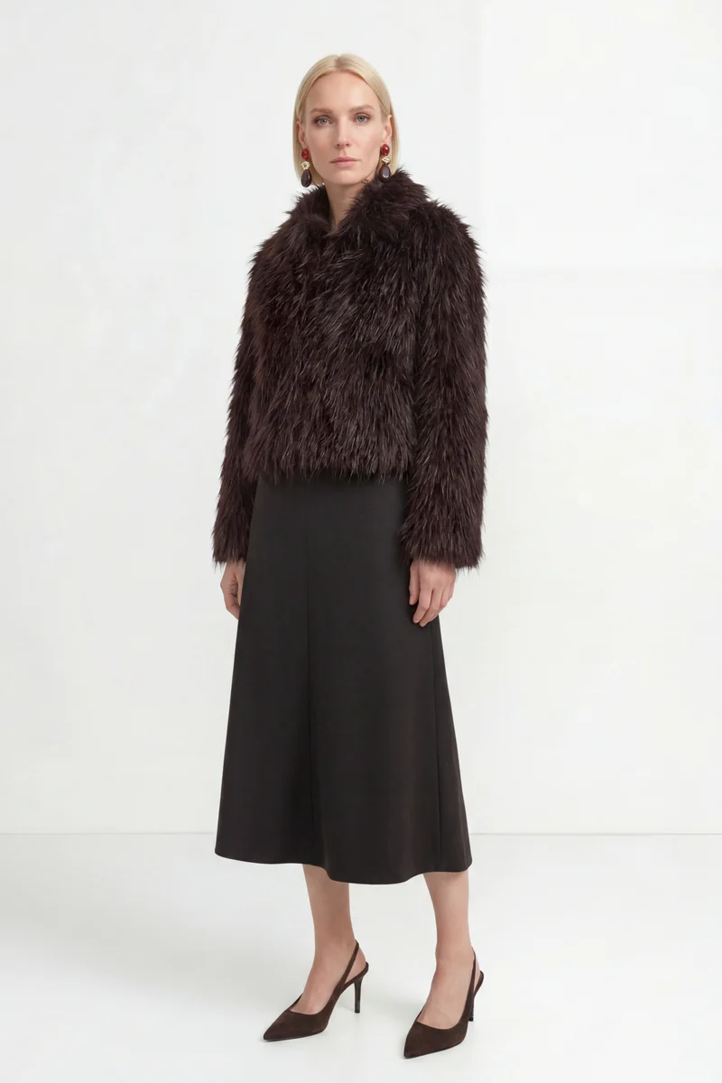 Fluffy-Fake-Fur-Kurzjacke im Boxy Fit mit Umlegekragen