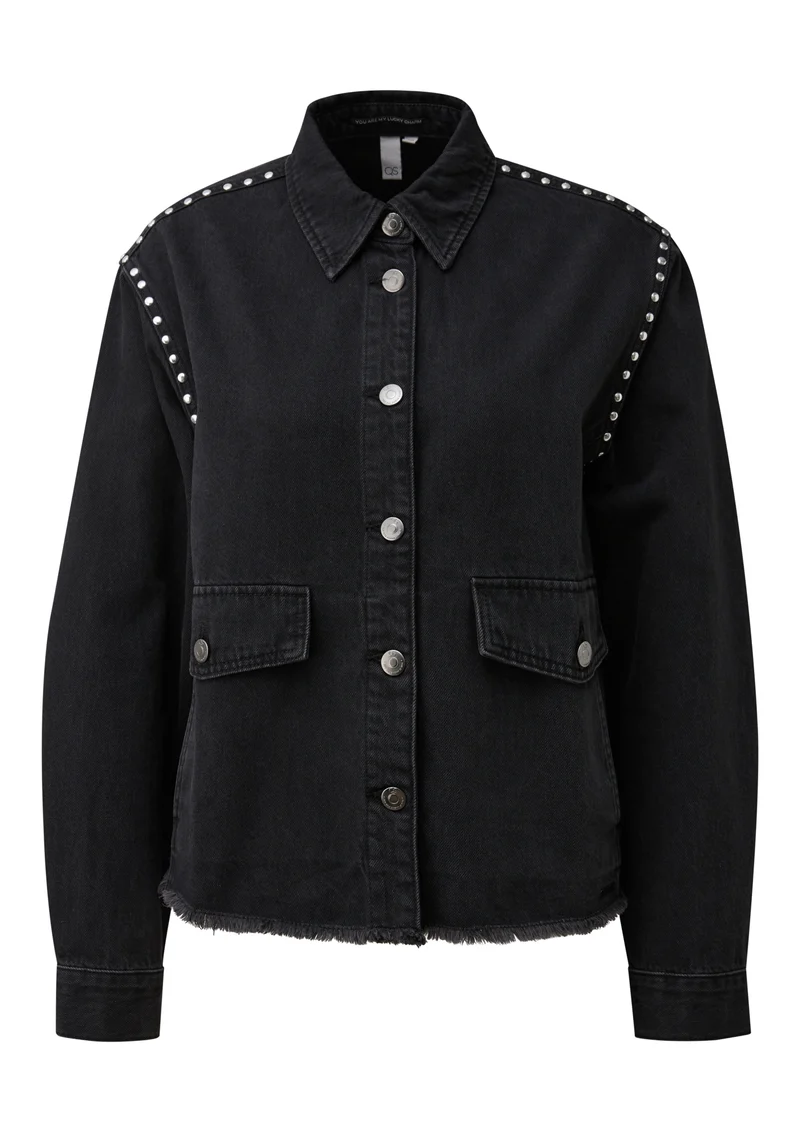 Denim-Overshirt mit Fransen und Nieten