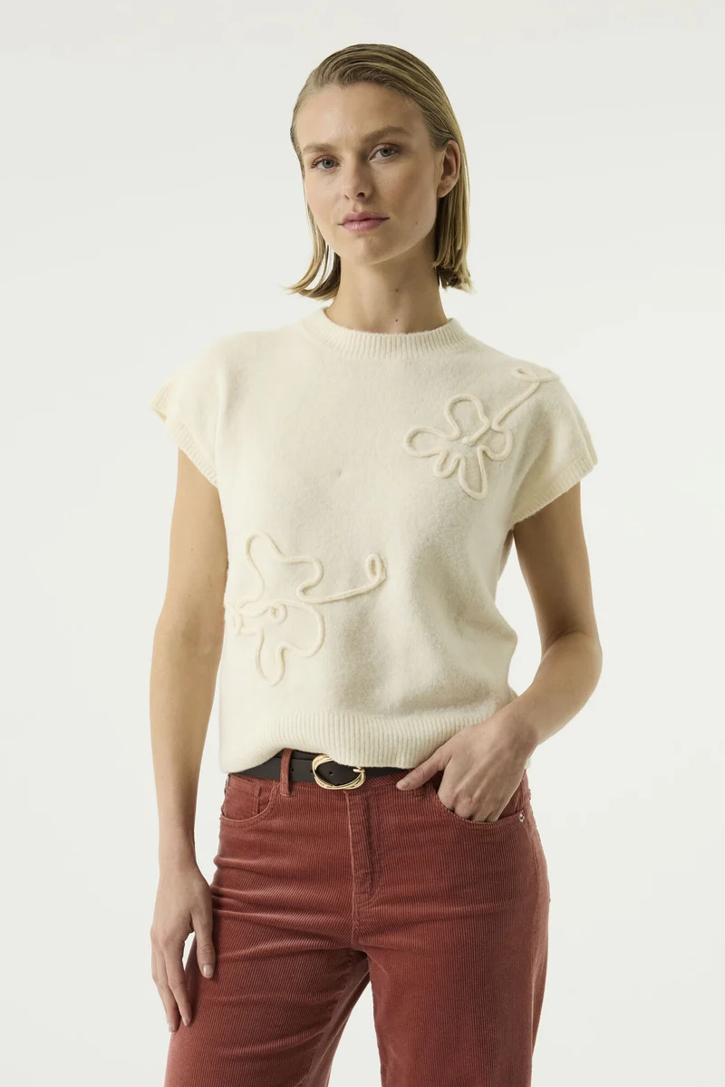 Garcia Strickpullover mit Stickerei und Kurzarmdesign