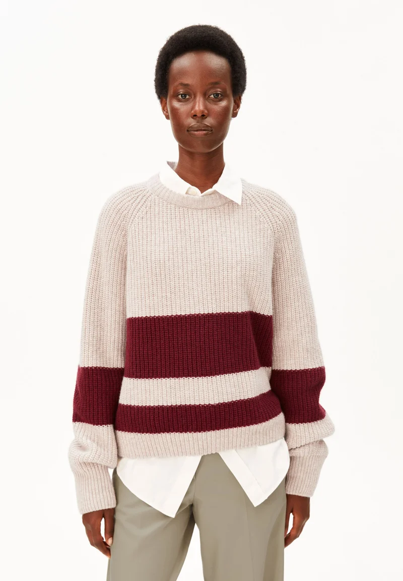 Grobstrickpullover aus Woll-Mix mit Streifen