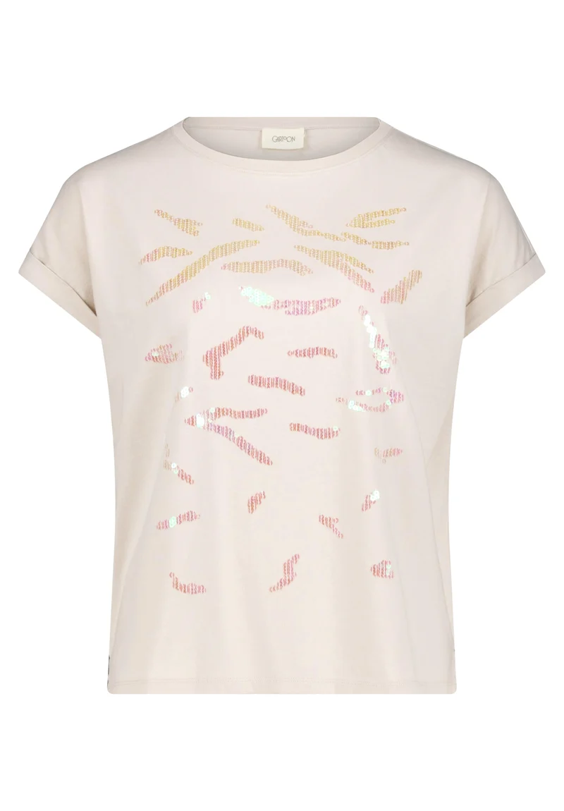 Baumwollshirt mit Pailletten und Ärmelaufschlag