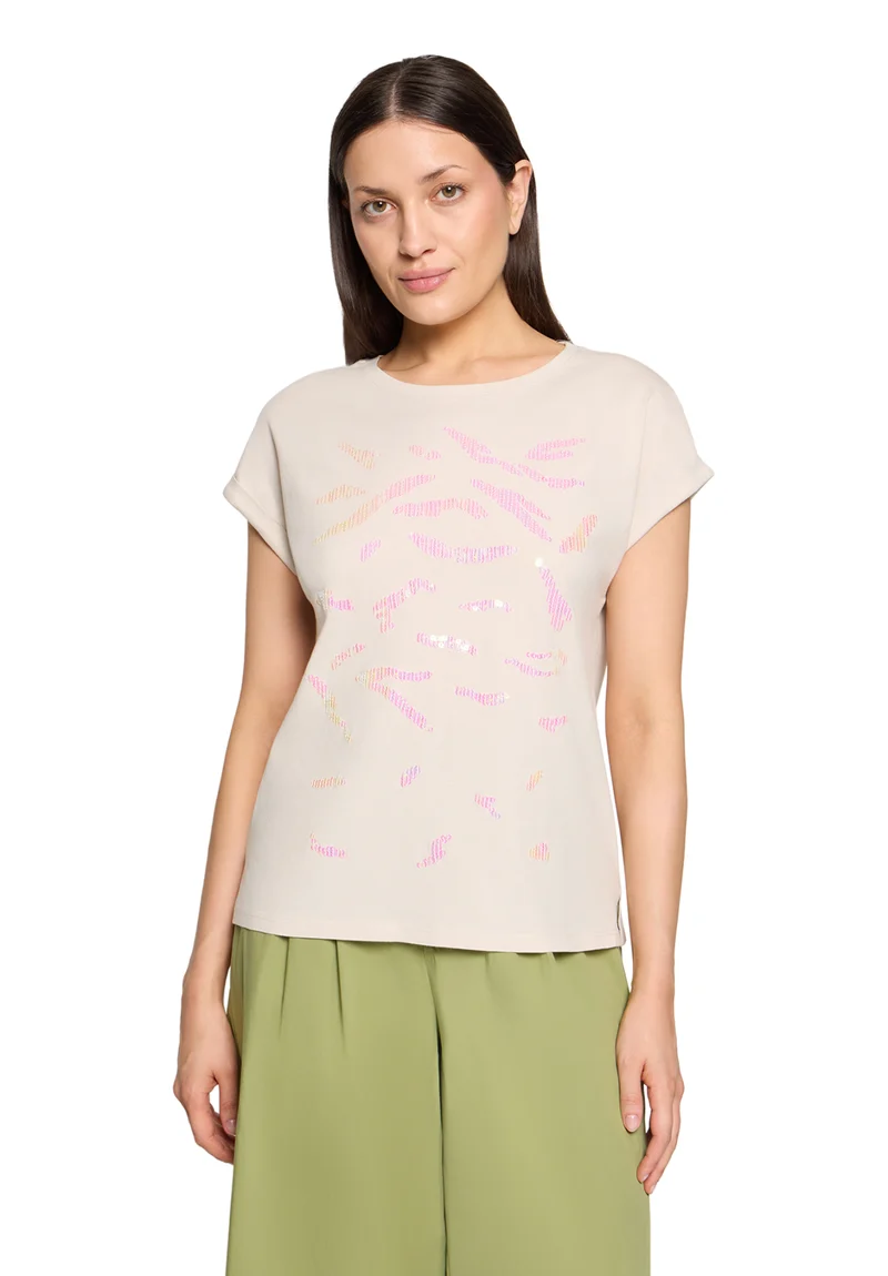 Baumwollshirt mit Pailletten und Ärmelaufschlag