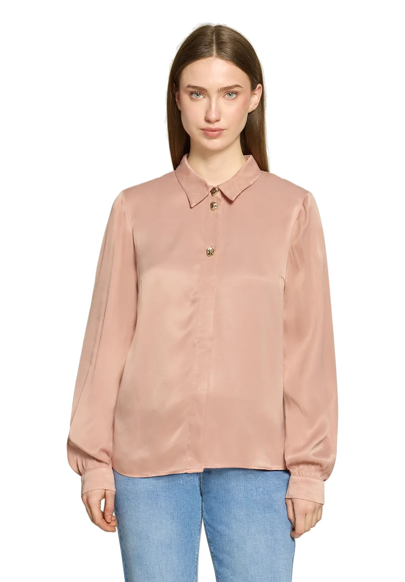Satin-Bluse mit Hemdkragen und Knopfleiste