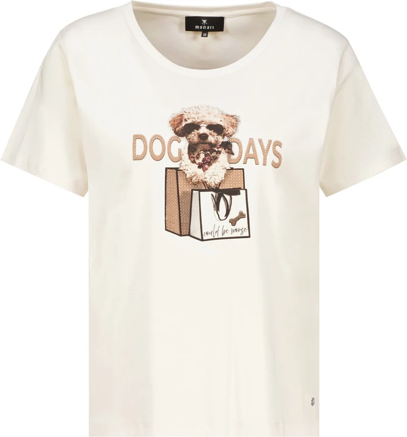 T-Shirt mit Hundeprint und Strassdetails
