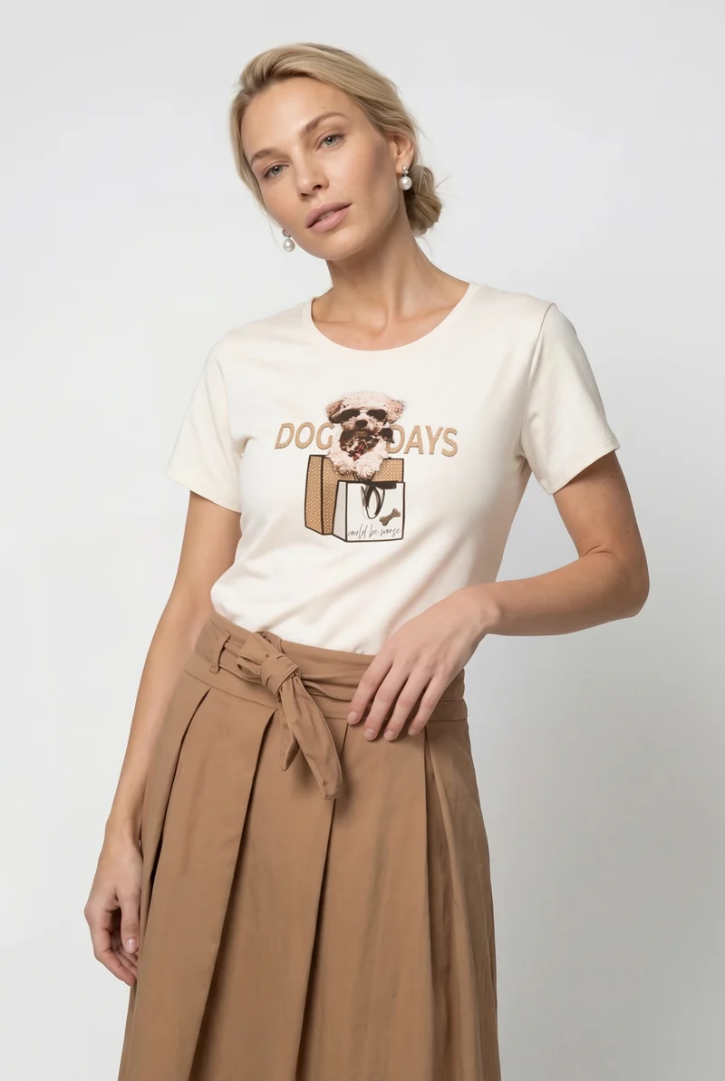 T-Shirt mit Hundeprint und Strassdetails