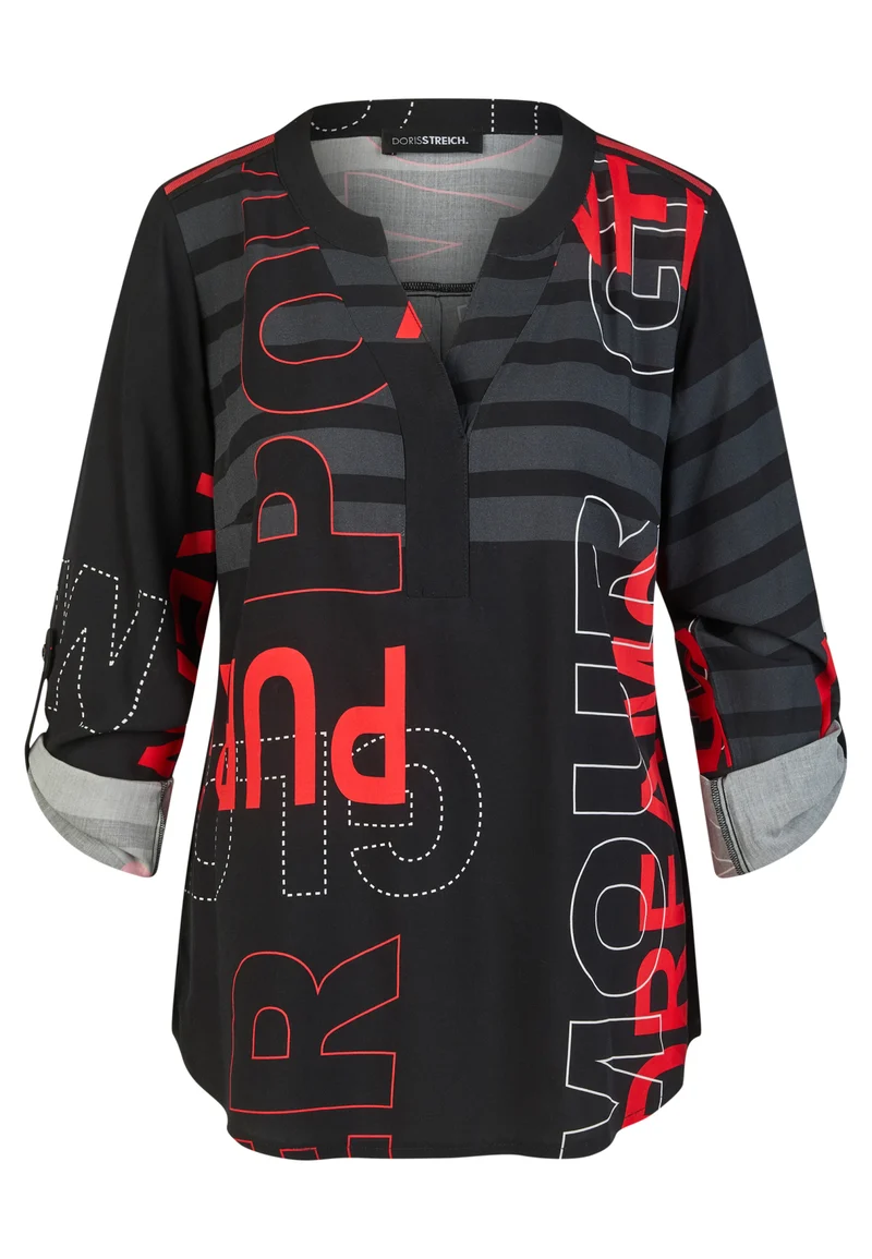 Verkürzte Bluse mit grafischem Wording-Print und V-Ausschnitt