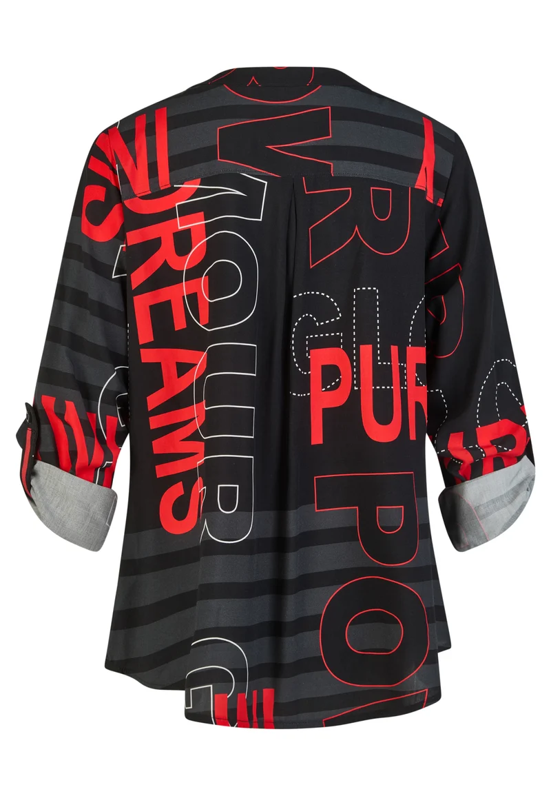 Verkürzte Bluse mit grafischem Wording-Print und V-Ausschnitt
