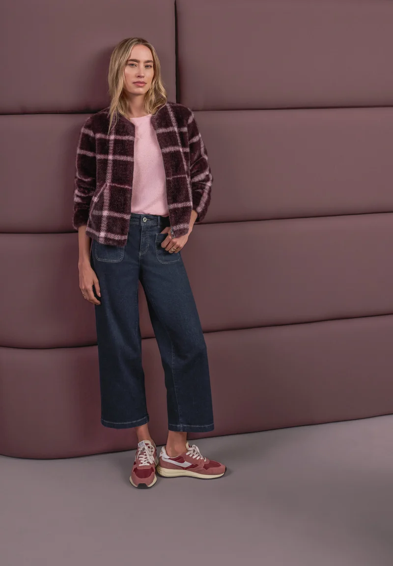 Fake-Fur-Jacke mit Karomuster