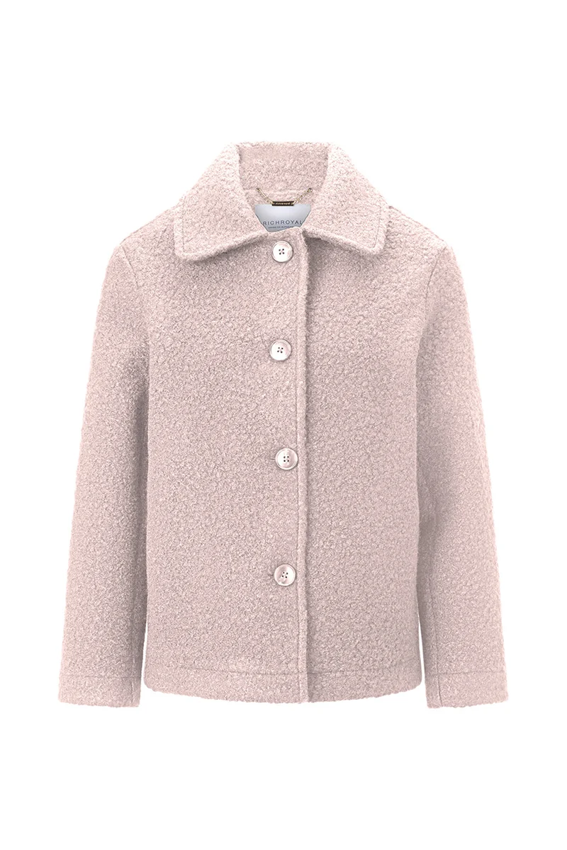Bouclé-Kurzjacke im Boxy Fit mit Hemdkragen