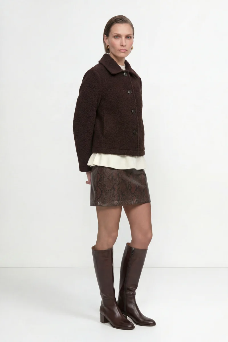 Bouclé-Kurzjacke im Boxy Fit mit Hemdkragen