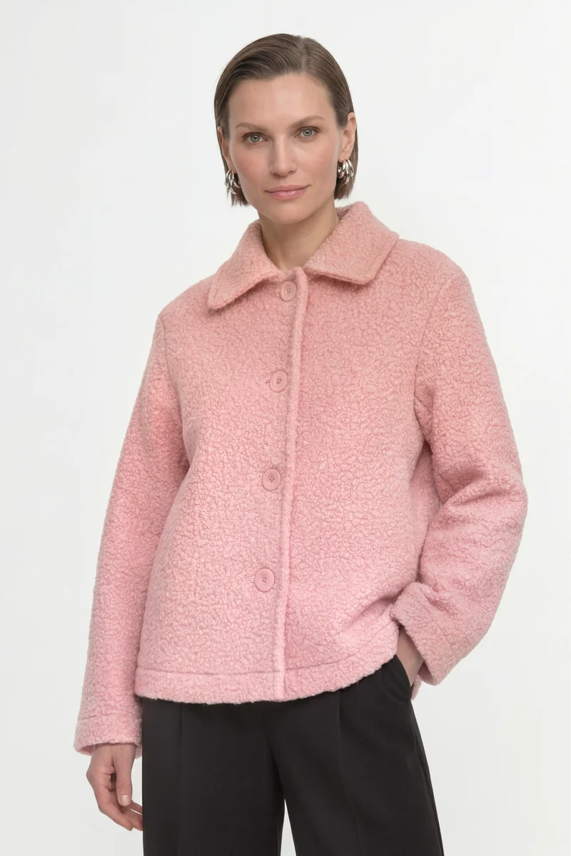 Bouclé-Kurzjacke im Boxy Fit mit Hemdkragen